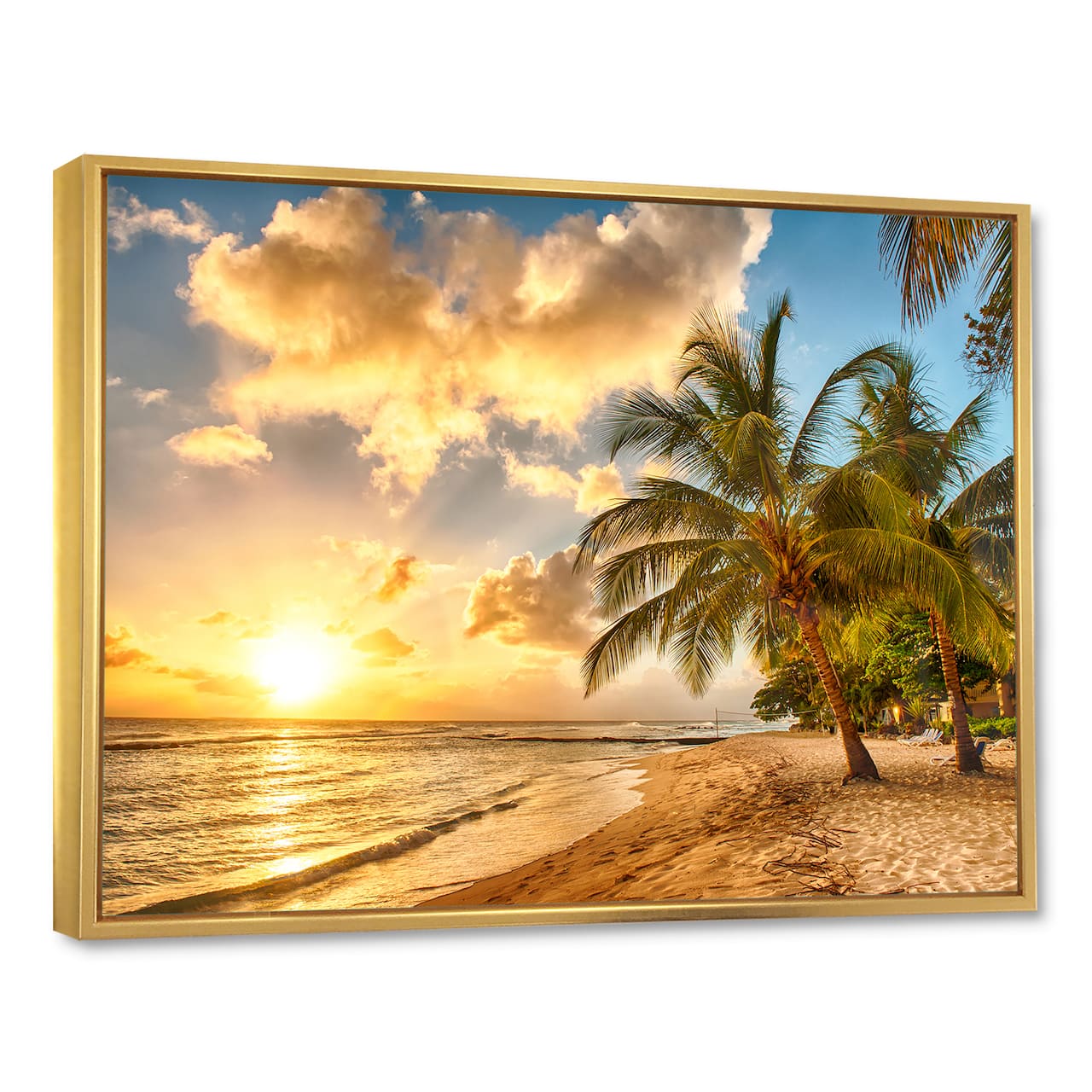 Designart - Gorgeous Beach of Island Barbados - Modern Seascape Framed Canvas Artwork